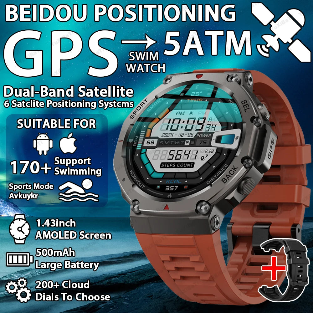 T-Rex 3 GPS Smart Watch 10ATM Waterproof Built-in Dual-band GNSS Compass Military Sport Smartwatch Men 2025 New For Xiaomi