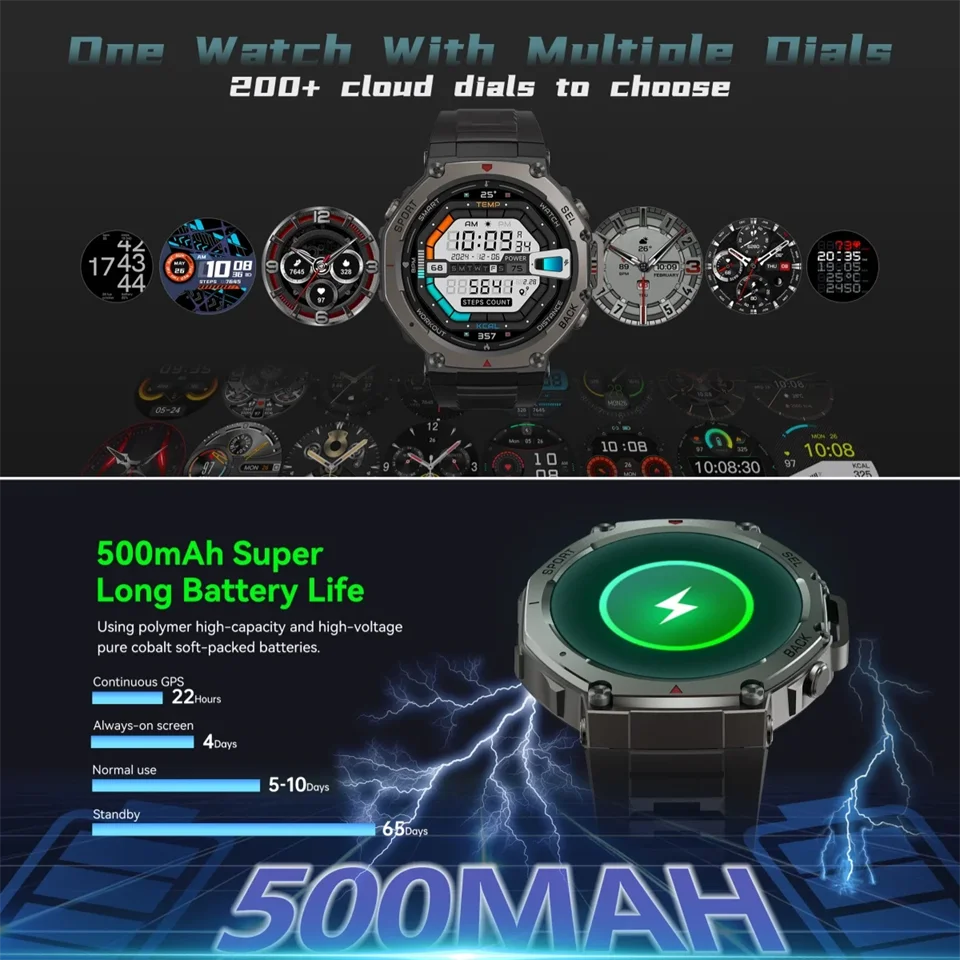 T-Rex 3 GPS Smart Watch 10ATM Waterproof Built-in Dual-band GNSS Compass Military Sport Smartwatch Men 2025 New For Xiaomi