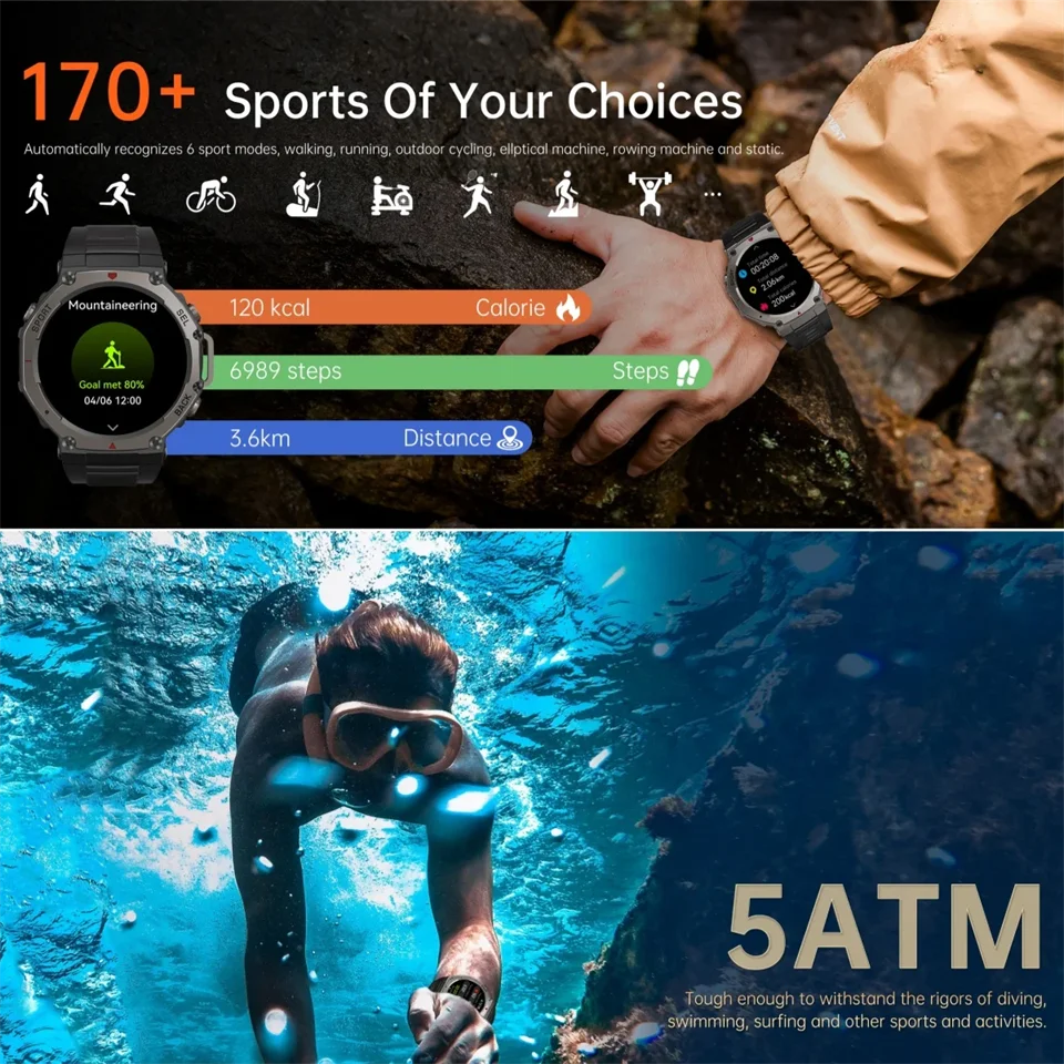 T-Rex 3 GPS Smart Watch 10ATM Waterproof Built-in Dual-band GNSS Compass Military Sport Smartwatch Men 2025 New For Xiaomi