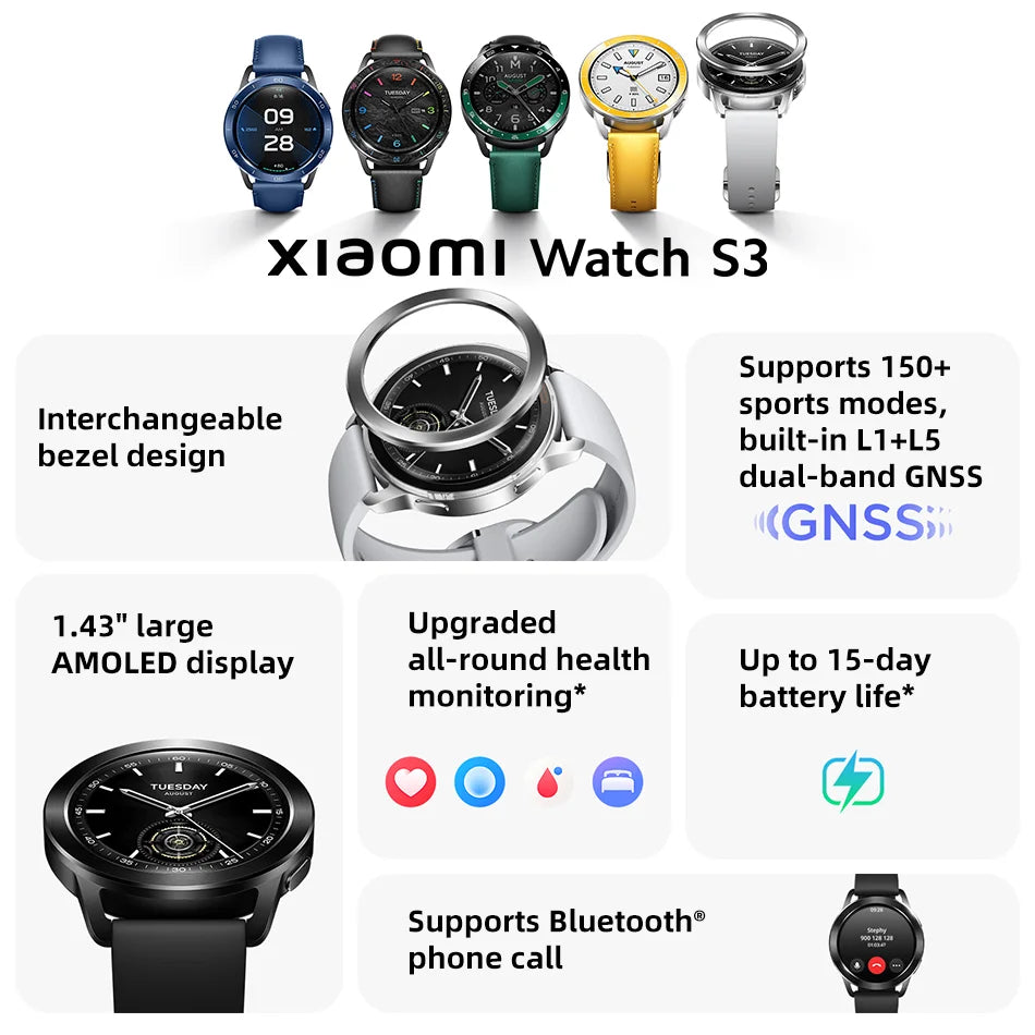 Xiaomi Watch S3 Global Version 150+ Sports Modes Smartwatch 1.43" AMOLED Display 495mAh Battery Heart Rate Sports Tracking