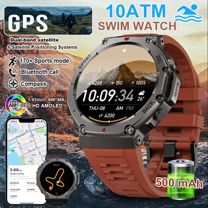 T-Rex 3 GPS Smart Watch 10ATM Waterproof Built-in Dual-band GNSS Compass Military Sport Smartwatch Men 2025 New For Xiaomi