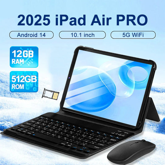 2025 New Tablet 10.1 Inch 12GB Ram 512GB Rom Android 14 Tablet PC Gamer Office Computer 7000mah 5G Dual SIM WIFI HD Full Screen