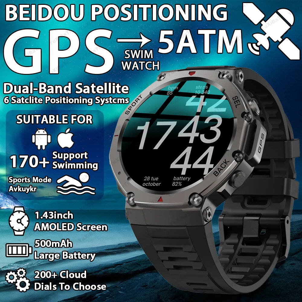 T-Rex 3 GPS Smart Watch 10ATM Waterproof Built-in Dual-band GNSS Compass Military Sport Smartwatch Men 2025 New For Xiaomi